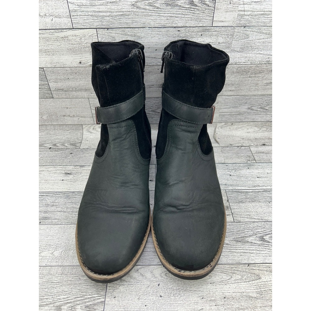 Clarks Black Leather Suede Buckle Moto Ankle Boots Side Zip Women Sz 9 M
